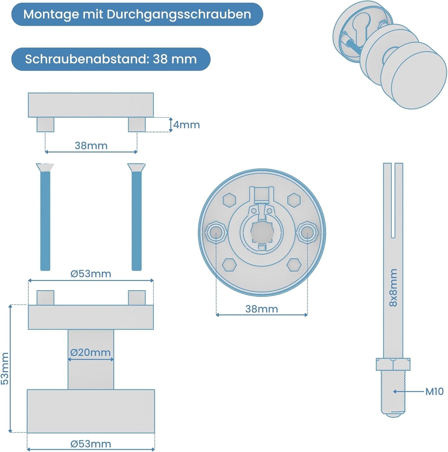 FLACHKNOPF R2 Fest - gerader Knauf aus Edelstahl für Innentüren, 1 Stück