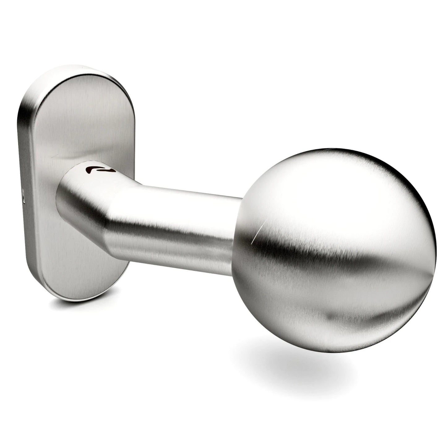 KUGELKNOPF OV Fest – gekröpfter Knauf aus Edelstahl für Gartentor, seitliche Ansicht