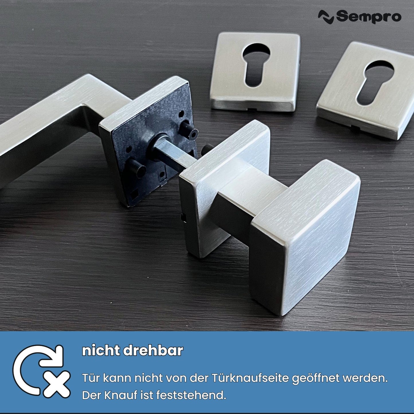 Wechselgarnitur QUAD QR2 - Türklinke mit festem Knopf aus Edelstahl für Innentüren