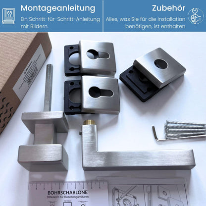 Wechselgarnitur QUAD QR2 - Türklinke mit festem Knopf aus Edelstahl für Innentüren